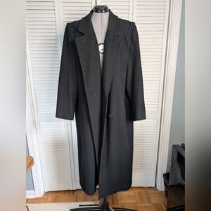 Vintage KOMITOR double breasted 80% wool black long trench coat size L